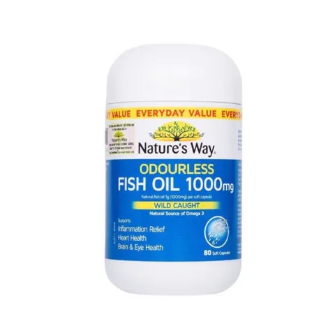 Viên uống dầu cá Nature's Way Odourless Fish Oil 1000mg 80 viên - Bổ sung EPA DHA hỗ trợ sức khỏe mắt và não bộ từ Úc