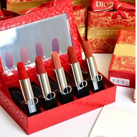 Set 5 Son Môi Dior Rouge Dior Lipstick Velvet - Màu 999 Đỏ Tươi, 720 Hồng Khô, 217 Hồng San Hô, 228 Đỏ Nâu, 188 Cam Đất Chính Hãng