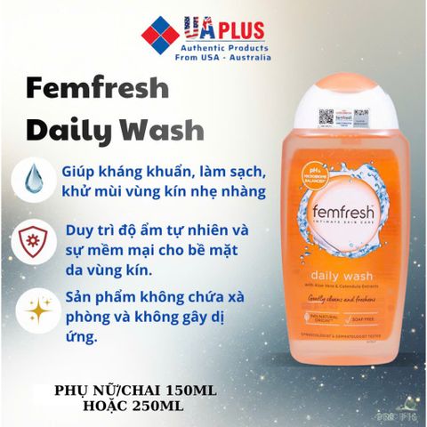 Dung Dịch Vệ Sinh Phụ Nữ Femfresh Daily Wash 250ml - Kháng Khuẩn, Làm Sạch, Khử Mùi, Hương Thơm Mát, Nhập Khẩu Chính Ngạch Từ Anh