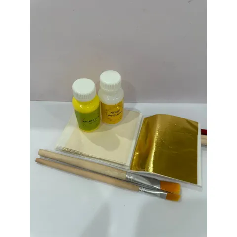 Combo Dát Vàng B Gold Gốc Nước - 50 Lá Vàng Kèm Keo, Phủ & Chổi Dùng Cho Nghệ Thuật Gỗ, Dừa, Bưởi, Dưa Hấu