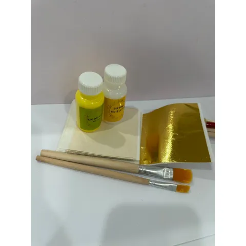 Combo Dát Vàng B Gold Gốc Nước - 50 Lá Vàng Kèm Keo, Phủ & Chổi Dùng Cho Nghệ Thuật Gỗ, Dừa, Bưởi, Dưa Hấu