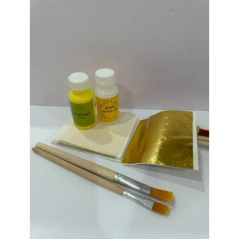 Combo Dát Vàng B Gold Gốc Nước - 50 Lá Vàng Kèm Keo, Phủ & Chổi Dùng Cho Nghệ Thuật Gỗ, Dừa, Bưởi, Dưa Hấu