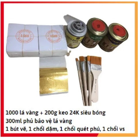 Combo Dát Vàng 1000 Lá Vàng A Gold 24K - Bộ Phụ Kiện Dán Vàng Cho Gỗ, Kim Loại, Nhựa, Trang Trí Đồ Thủ Công Mỹ Nghệ