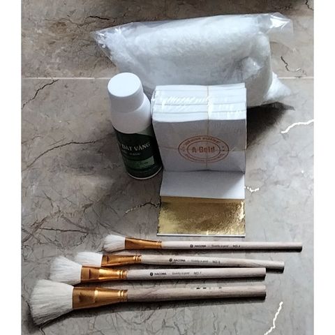 Bộ Combo Dát Vàng A Gold - 500 Lá Vàng, 100ML Keo Gốc Nước, 4 Chổi và 50G Bông Chà Vàng - Tiện Lợi Để Thể Hiện Nghệ Thuật
