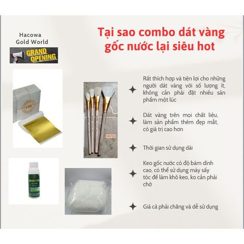Bộ Combo Dát Vàng A Gold - 500 Lá Vàng, 100ML Keo Gốc Nước, 4 Chổi và 50G Bông Chà Vàng - Tiện Lợi Để Thể Hiện Nghệ Thuật