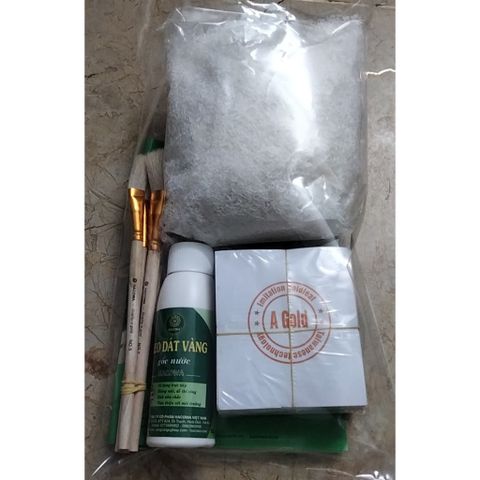 Bộ Combo Dát Vàng A Gold - 500 Lá Vàng, 100ML Keo Gốc Nước, 4 Chổi và 50G Bông Chà Vàng - Tiện Lợi Để Thể Hiện Nghệ Thuật