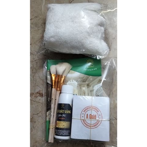 Bộ Combo Dát Vàng Gốc PU Siêu Rẻ - 500 Lá Vàng A Gold, 100ml Keo, Chổi & Bông Chà Vàng - Dụng Cụ Nghệ Thuật Tiện Lợi