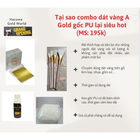 Bộ Combo Dát Vàng Gốc PU Siêu Rẻ - 500 Lá Vàng A Gold, 100ml Keo, Chổi & Bông Chà Vàng - Dụng Cụ Nghệ Thuật Tiện Lợi