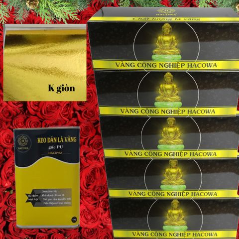 Combo Dát Vàng HACOWA 12500 Lá + 1Kg Keo PU - Sử Dụng Cho Gỗ, Kim Loại, Sứ, Tượng Phật - Chất Lượng Cao, Dễ Thi Công