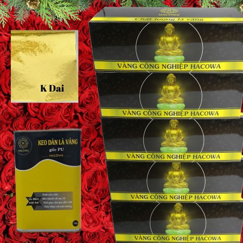 Combo Dát Vàng HACOWA 12500 Lá + 1Kg Keo PU - Sử Dụng Cho Gỗ, Kim Loại, Sứ, Tượng Phật - Chất Lượng Cao, Dễ Thi Công