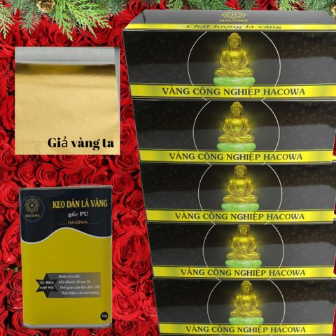Combo Dát Vàng HACOWA 12500 Lá + 1Kg Keo PU - Sử Dụng Cho Gỗ, Kim Loại, Sứ, Tượng Phật - Chất Lượng Cao, Dễ Thi Công