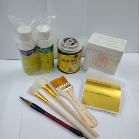 Combo Dát Vàng 24K Đế Vương - Bộ Công Cụ Dát Vàng Đồ Đồng, Gỗ, Gốm Sứ Siêu Bóng, Kèm Keo và Phụ Kiện Chất Lượng Cao