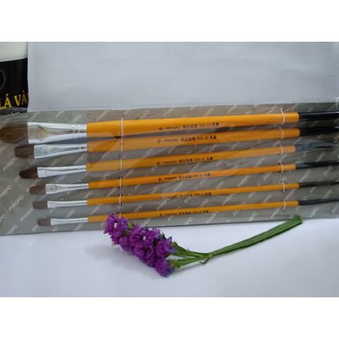 Bộ chổi vẽ keo cán vàng 6 cái - Dụng cụ vẽ nhũ nghệ thuật cho họa sĩ, chất liệu lông sói, kích thước đa dạng 2-12