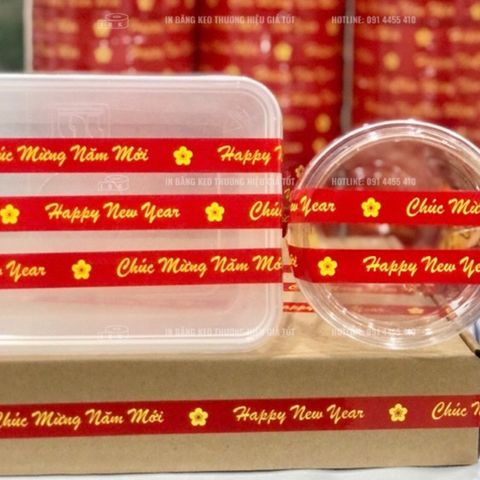 Băng Keo Chúc Mừng Năm Mới Đỏ 12cm - Dùng Trang Trí Quà Tết, Gói Sản Phẩm, Thông Điệp Chúc Mừng Xuân 2024