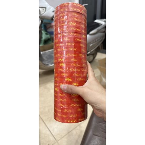 Băng Keo Chúc Mừng Năm Mới Đỏ 12cm - Dùng Trang Trí Quà Tết, Gói Sản Phẩm, Thông Điệp Chúc Mừng Xuân 2024