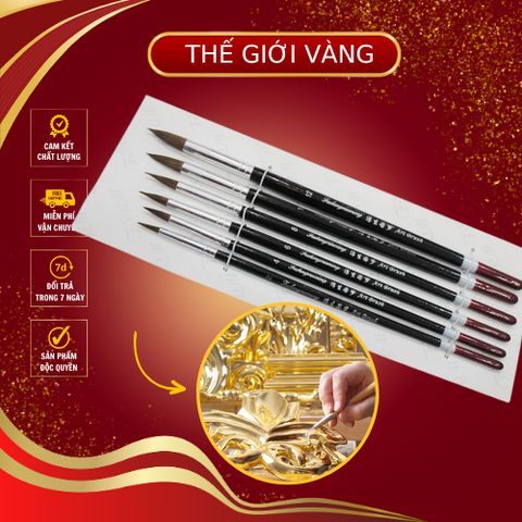 Bộ bút vẽ lông sói đầu nhọn 6 cây - Dụng cụ vẽ dát vàng, vẽ tranh, tạo họa tiết hoa văn cho đồ thờ và nội thất