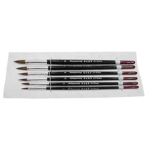 Bộ bút vẽ lông sói đầu nhọn 6 cây - Dụng cụ vẽ dát vàng, vẽ tranh, tạo họa tiết hoa văn cho đồ thờ và nội thất