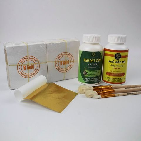 Bộ Combo Dát Vàng 1000 Lá Vàng với Keo Phủ Gốc Nước 200ml - Dùng cho Dừa, Bưởi, Dưa Hấu - Tặng 20g Bông Chà Bóng Vàng
