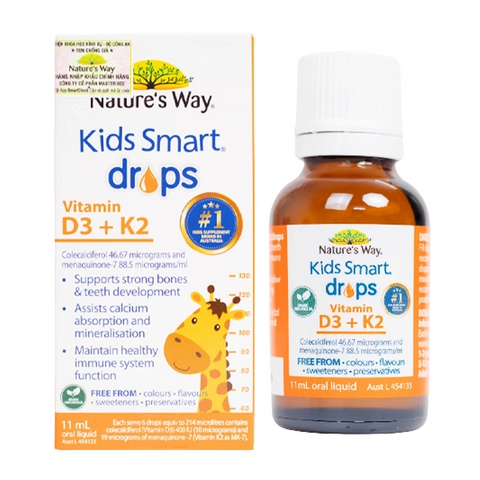 Vitamin D3K2 Kids Smart Drops 11ml - Dạng Nhỏ Giọt Bổ Sung Vitamin D và K cho Trẻ Sơ Sinh từ Nature's Way Úc