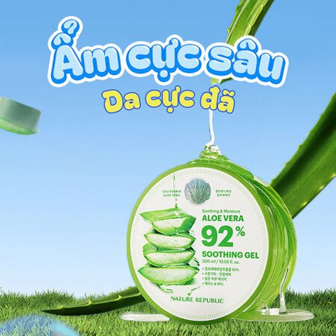 Gel Dưỡng Ẩm Nature Republic Aloe Vera 92% - Giải Pháp Dưỡng Ẩm Từ Thiên Nhiên 300ml cho Da Mịn Màng, Tươi Trẻ