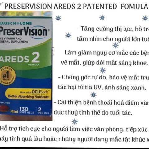 Viên uống bổ mắt Preservision AREDS2 Formula 130 viên - Hỗ trợ thị lực cho người lớn, chính hãng Bausch & Lomb Mỹ