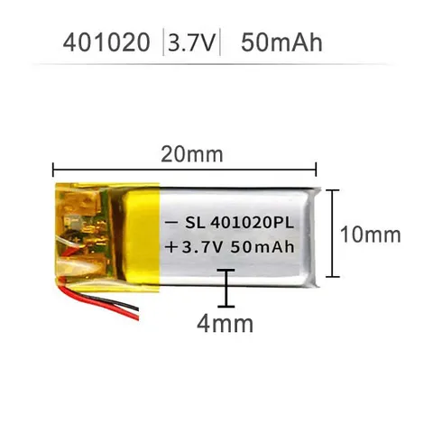 Pin Lipo Polymer 401020 3.7V 50mAh với mạch bảo vệ, phù hợp cho thiết bị điện tử - Sạc nhanh và an toàn