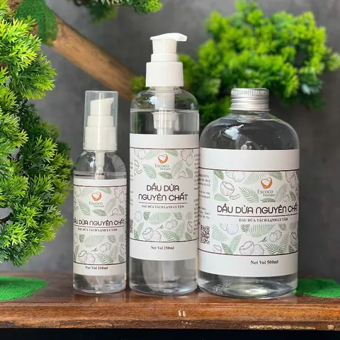 Dầu Dừa Nguyên Chất Escoco Tách Lạnh Ly Tâm - Dưỡng Ẩm Da, Dưỡng Tóc, Hữu Ích Cho Sức Khỏe - 100ml, 250ml, 500ml