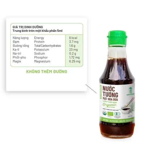 Nước Tương Mật Hoa Dừa Hữu Cơ Sokfarm Ít Muối - 60ml, 200ml, 500ml - Gia Vị Chay Không Đậu Nành, Hấp Dẫn Và Tự Nhiên