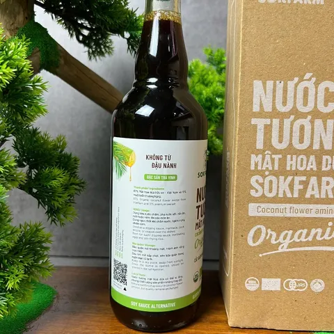 Nước Tương Mật Hoa Dừa Hữu Cơ Sokfarm Ít Muối - 60ml, 200ml, 500ml - Gia Vị Chay Không Đậu Nành, Hấp Dẫn Và Tự Nhiên