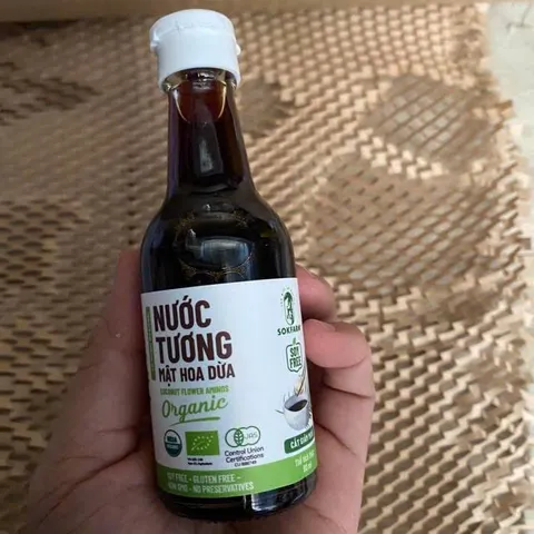 Nước Tương Mật Hoa Dừa Hữu Cơ Sokfarm Ít Muối - 60ml, 200ml, 500ml - Gia Vị Chay Không Đậu Nành, Hấp Dẫn Và Tự Nhiên
