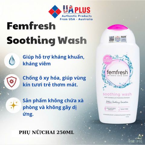 Femfresh Soothing Wash - Dung Dịch Vệ Sinh Phụ Nữ 250ml Kháng Khuẩn, Không Gây Dị Ứng, Hàng Nhập Khẩu Chính Ngạch từ Anh