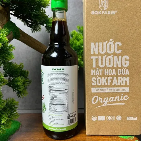 Nước Tương Mật Hoa Dừa Organic Sokfarm Ít Muối 500ml - Hương Vị Tự Nhiên, Không Đậu Nành, Gia Vị Hữu Cơ Cho Món Ăn Thêm Ngon