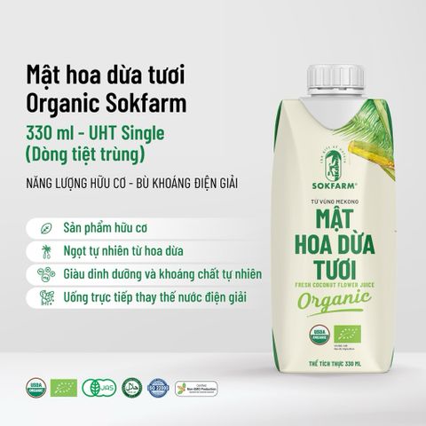 Combo 6 Hộp Mật Hoa Dừa Tươi Organic Sokfarm 330ml - Thức Uống Thanh Mát 100% Tự Nhiên, Giàu Khoáng Chất