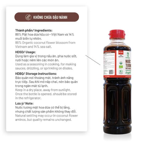 Nước Tương Mật Hoa Dừa Organic Sokfarm (500ml, 1 lít) - Ít Muối, Không Đậu Nành, Hữu Cơ, Thơm Ngon, Chăm Sóc Sức Khỏe