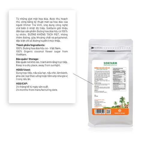 Đường Hoa Dừa Hữu Cơ Organic Sokfarm 1kg - Nguyên Liệu Làm Đẹp và Thay Thế Đường Tinh Luyện, Ít Calo, Dinh Dưỡng Tự Nhiên