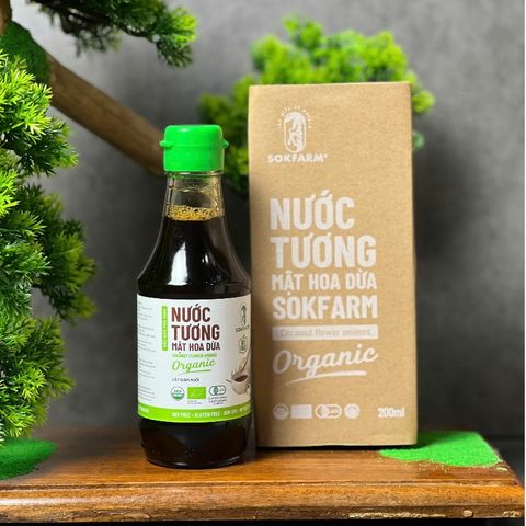 Nước Tương Mật Hoa Dừa Organic Sokfarm Ít Muối 200ml - Gia Vị Hữu Cơ Không Đậu Nành, Tốt Cho Sức Khỏe, Hương Dừa Nguyên Chất