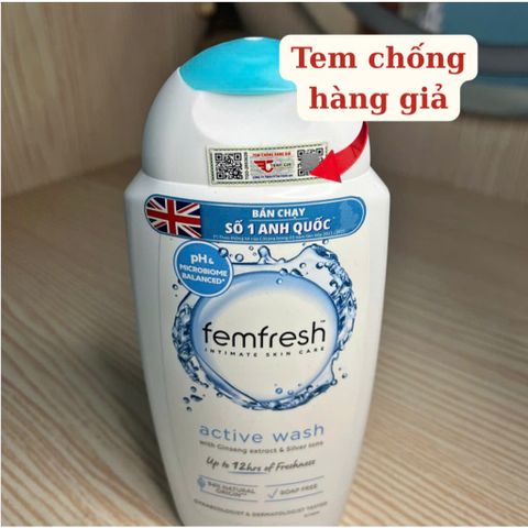 Femfresh Active Wash - Dung Dịch Vệ Sinh Phụ Nữ Hàng Ngày 250ml, Giúp Da Mềm Mại, Không Gây Dị Ứng, Thoáng Mát Dành Cho Người Năng Động