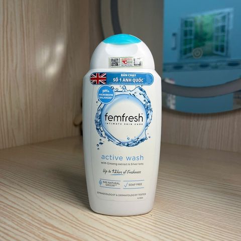 Femfresh Active Wash - Dung Dịch Vệ Sinh Phụ Nữ Hàng Ngày 250ml, Giúp Da Mềm Mại, Không Gây Dị Ứng, Thoáng Mát Dành Cho Người Năng Động