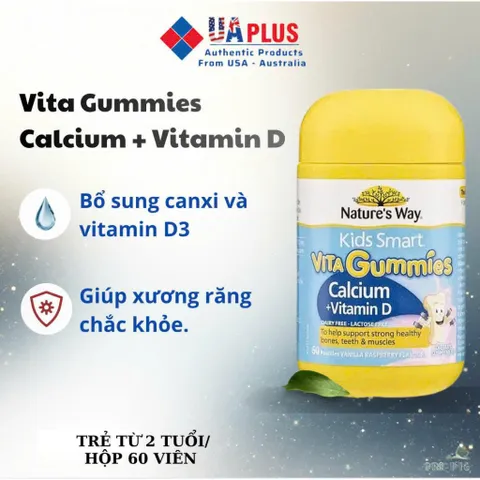 [Nhập khẩu chính ngạch] Nature's Way Vita Gummies Calcium + Vitamin D – Kẹo canxi cho bé (60 viên)