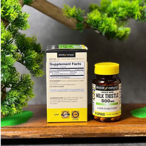 Viên uống Mason Natural Milk Thistle 500mg - Hỗ trợ thải độc gan và bảo vệ chức năng gan (60 viên)