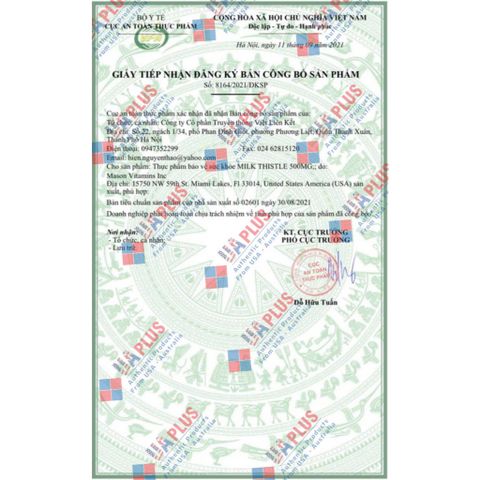 Viên uống Mason Natural Milk Thistle 500mg - Hỗ trợ thải độc gan và bảo vệ chức năng gan (60 viên)