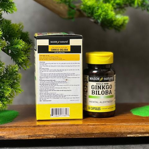 Viên uống bổ não Mason Natural Ginkgo Biloba 60 viên - Hỗ trợ cải thiện trí nhớ và tăng cường tuần hoàn máu não từ Mỹ