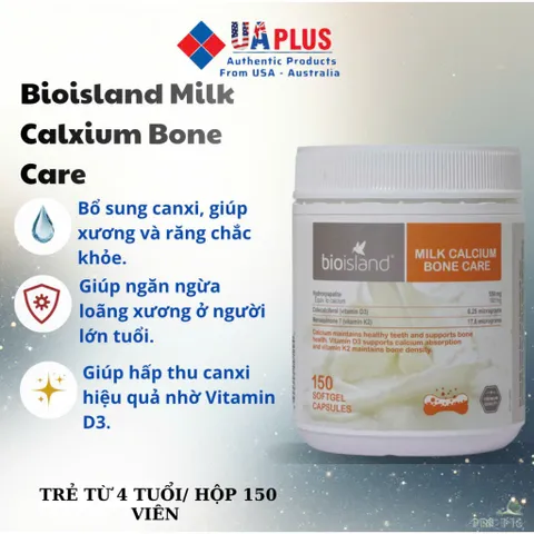 Viên uống Canxi Sữa Bio Island Milk Calcium Bone Care 150 viên - Hỗ trợ xương chắc khỏe & phát triển chiều cao tự nhiên