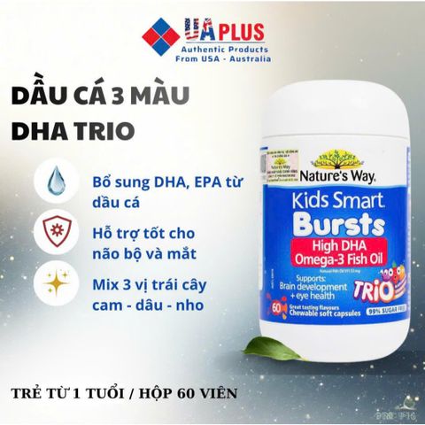 Nước cá hồi Nature’s Way Kids Smart Bursts Omega-3 DHA cao - Hỗ trợ sức khỏe mắt và phát triển não bộ (60 viên)