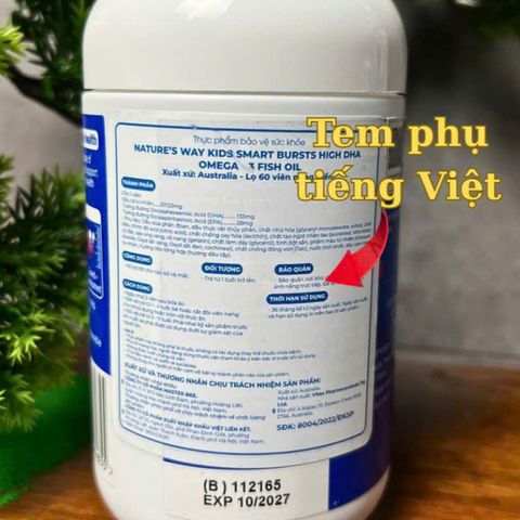 Nước cá hồi Nature’s Way Kids Smart Bursts Omega-3 DHA cao - Hỗ trợ sức khỏe mắt và phát triển não bộ (60 viên)