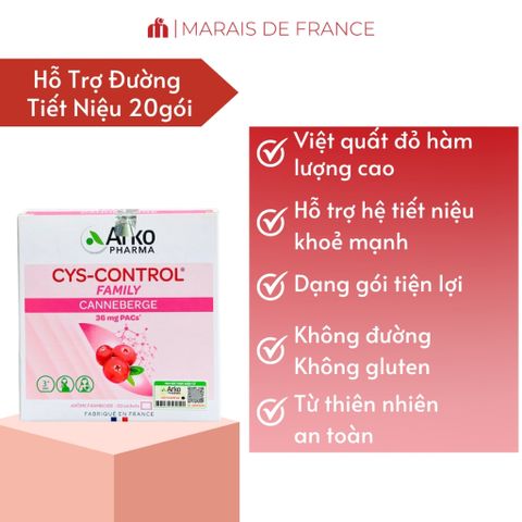 Gói Uống Cranberry Arkopharma Cys-Control 20 Gói | Hỗ Trợ Sức Khỏe Đường Tiết Niệu, Không Đường, Tiện Lợi Từ Pháp