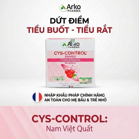 Gói Uống Cranberry Arkopharma Cys-Control 20 Gói | Hỗ Trợ Sức Khỏe Đường Tiết Niệu, Không Đường, Tiện Lợi Từ Pháp