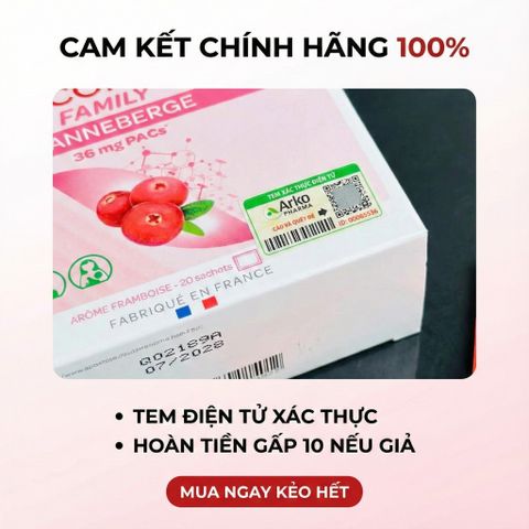 Gói Uống Cranberry Arkopharma Cys-Control 20 Gói | Hỗ Trợ Sức Khỏe Đường Tiết Niệu, Không Đường, Tiện Lợi Từ Pháp