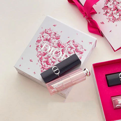 Set Son Dior Rouge Dior Couture Velvet Finish 772 Classic Rosewood Hồng Đất + Addict Lip Glow Balm 001 Hồng Nhạt Chính Hãng - Bộ Trang Điểm Sang Trọng
