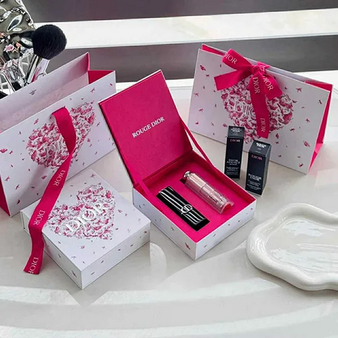 Set Son Dior Rouge Dior Couture Velvet Finish 772 Classic Rosewood Hồng Đất + Addict Lip Glow Balm 001 Hồng Nhạt Chính Hãng - Bộ Trang Điểm Sang Trọng